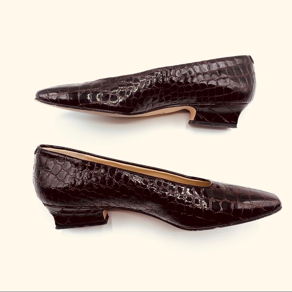 Talbots Vintage Leather Croc Embossed Block Heels - Picture 5 of 10